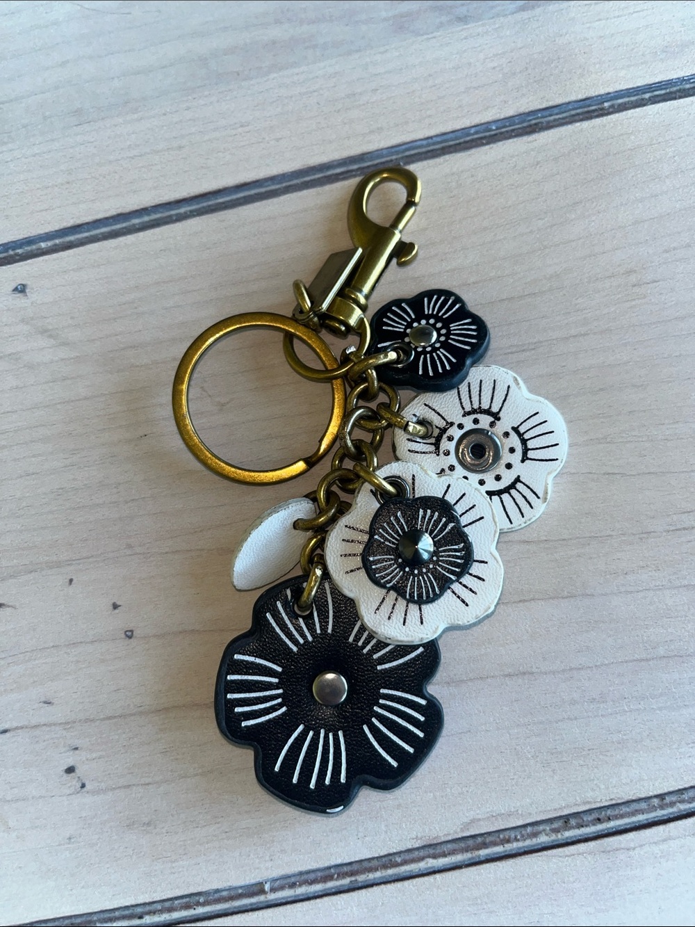 Black & White Floral Keychain Charm